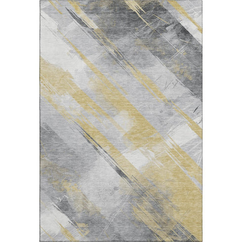 5' X 8' Gold Gray And Ivory Striped Washable Area Rug With UV Protection