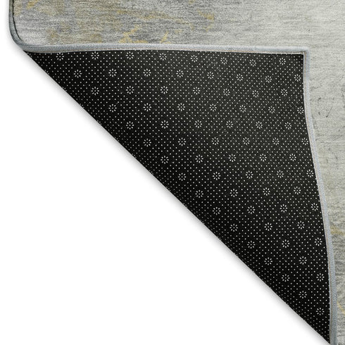 5' X 8' Gold Gray And Ivory Striped Washable Area Rug With UV Protection