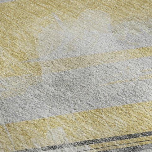 5' X 8' Gold Gray And Ivory Striped Washable Area Rug With UV Protection