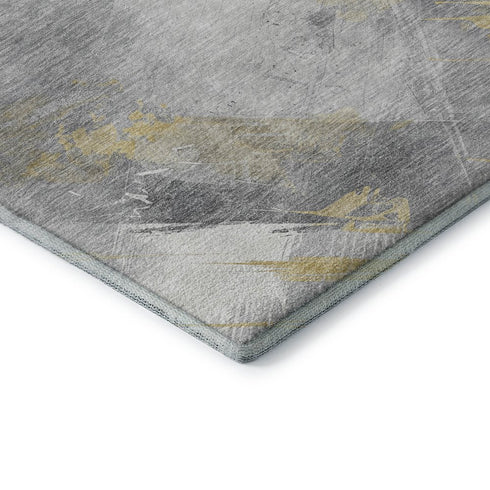 8' Gold Gray And Ivory Striped Washable Area Rug With UV Protection
