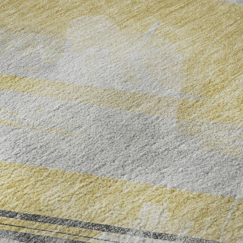 8' Gold Gray And Ivory Striped Washable Area Rug With UV Protection