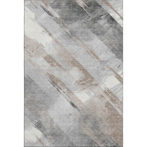 8' Taupe Gray And Silver Striped Washable Area Rug With UV Protection