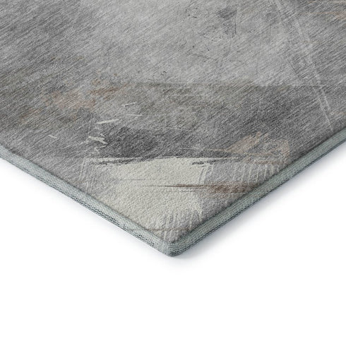 8' Taupe Gray And Silver Striped Washable Area Rug With UV Protection