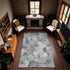 8' Gray Silver And Charcoal Floral Washable Area Rug With UV Protection