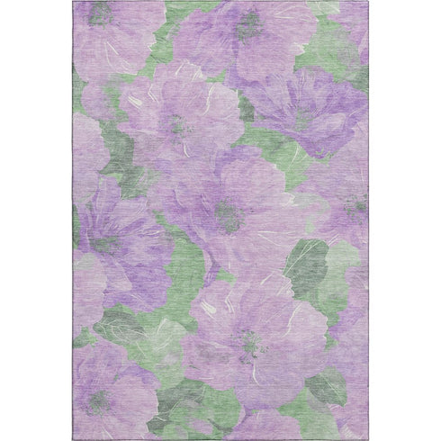 8' Lavender And Green Floral Washable Area Rug With UV Protection