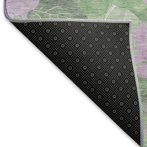 8' Lavender And Green Floral Washable Area Rug With UV Protection