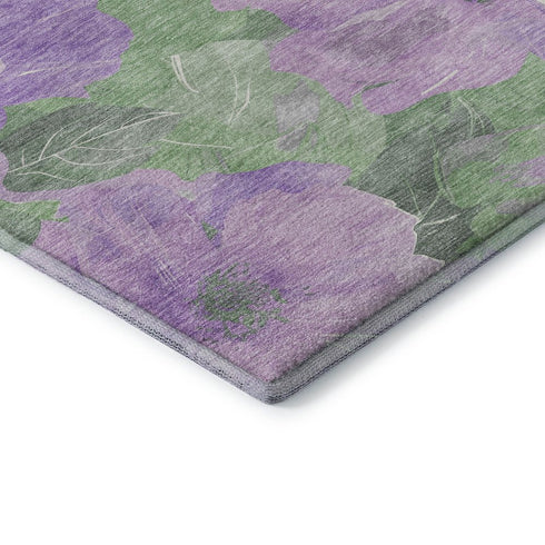 8' Lavender And Green Floral Washable Area Rug With UV Protection