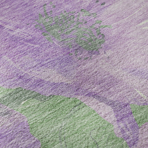8' Lavender And Green Floral Washable Area Rug With UV Protection