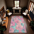 8' Pink And Teal Floral Washable Area Rug With UV Protection