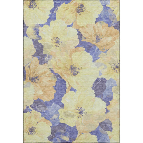 8' Wheat And Lavender Floral Washable Area Rug With UV Protection