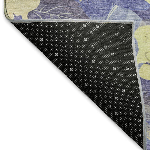 8' Wheat And Lavender Floral Washable Area Rug With UV Protection