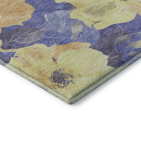 8' Wheat And Lavender Floral Washable Area Rug With UV Protection