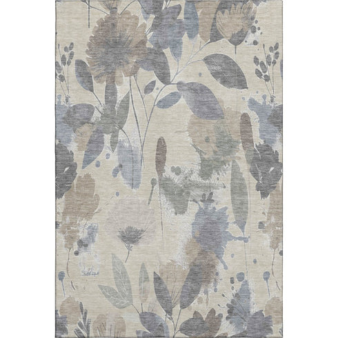5' X 8' Beige Gray And Ivory Floral Washable Area Rug With UV Protection