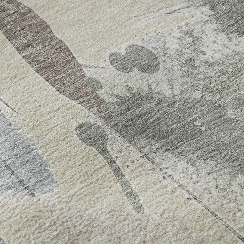 9' X 12' Beige Gray And Ivory Floral Washable Area Rug With UV Protection
