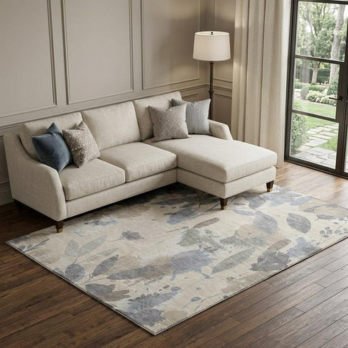 9' X 12' Beige Gray And Ivory Floral Washable Area Rug With UV Protection