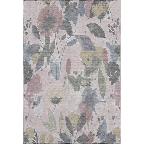 5' X 8' Blush Mauve And Gray Floral Washable Area Rug With UV Protection