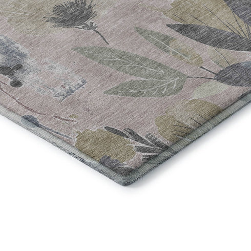 5' X 8' Blush Mauve And Gray Floral Washable Area Rug With UV Protection