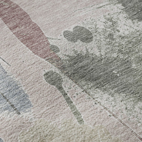 5' X 8' Blush Mauve And Gray Floral Washable Area Rug With UV Protection