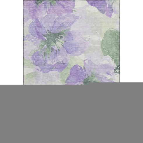 5' X 8' Lavender And Green Floral Washable Area Rug With UV Protection