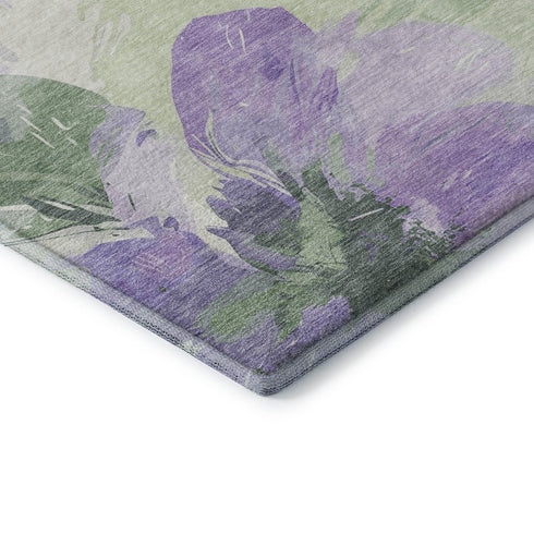 5' X 8' Lavender And Green Floral Washable Area Rug With UV Protection