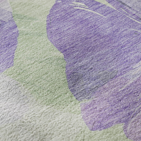 5' X 8' Lavender And Green Floral Washable Area Rug With UV Protection