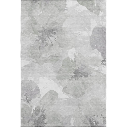5' X 8' Beige Gray And Ivory Floral Washable Area Rug With UV Protection