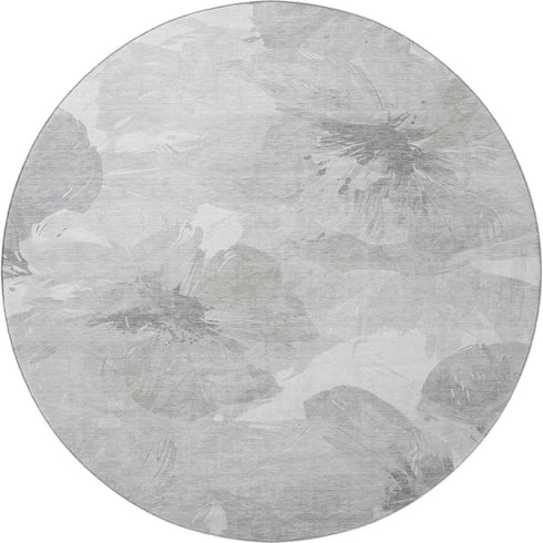 8' X 8' Beige Gray And Ivory Floral Washable Round Rug With UV Protection