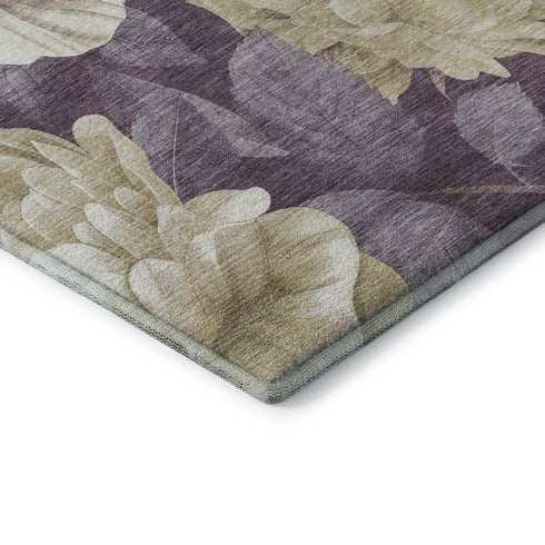 5' X 8' Beige Ivory And Tan Floral Washable Area Rug With UV Protection