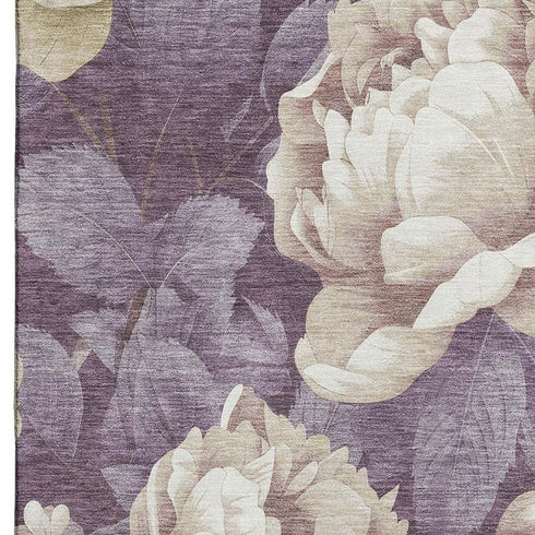 5' X 8' Beige Ivory And Tan Floral Washable Area Rug With UV Protection