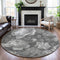 8' X 8' Gray Silver And Charcoal Floral Washable Round Rug With UV Protection