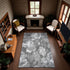 8' Gray Silver And Charcoal Floral Washable Area Rug With UV Protection