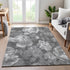 8' Gray Silver And Charcoal Floral Washable Area Rug With UV Protection