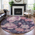 8' X 8' Pink Gray And Mauve Floral Washable Round Rug With UV Protection