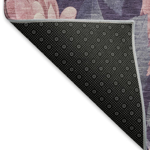 8' X 8' Pink Gray And Mauve Floral Washable Round Rug With UV Protection