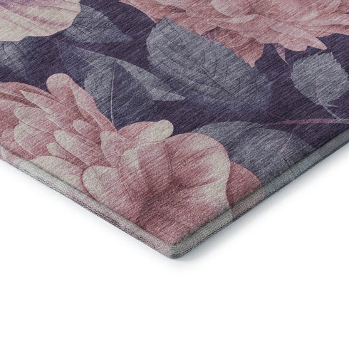 8' X 8' Pink Gray And Mauve Floral Washable Round Rug With UV Protection