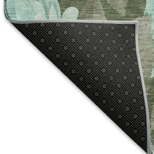 5' X 8' Pale Aqua And Brown Floral Washable Area Rug With UV Protection