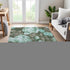 8' Pale Aqua And Brown Floral Washable Area Rug With UV Protection