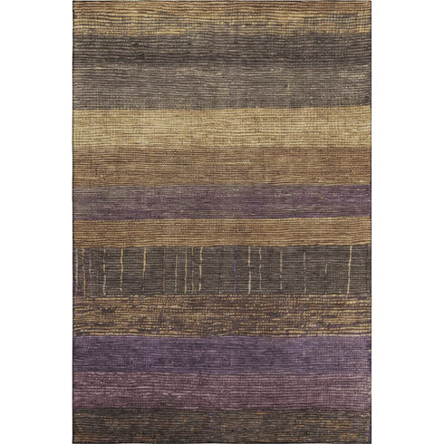 5' X 8' Brown Plum And Gold Striped Washable Area Rug With UV Protection