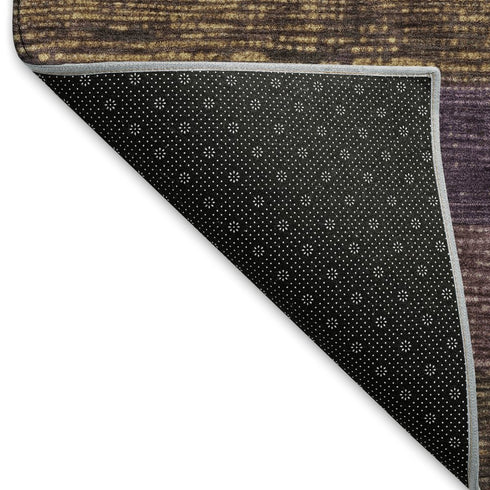 5' X 8' Brown Plum And Gold Striped Washable Area Rug With UV Protection