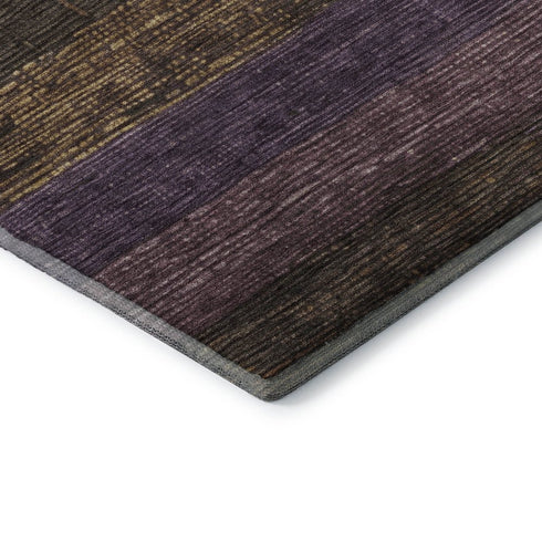 5' X 8' Brown Plum And Gold Striped Washable Area Rug With UV Protection