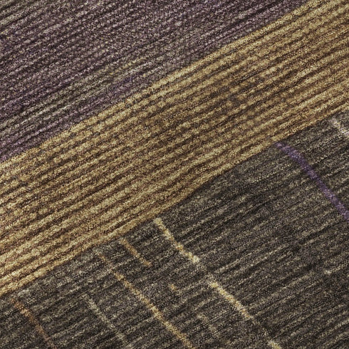 5' X 8' Brown Plum And Gold Striped Washable Area Rug With UV Protection
