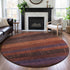 8' X 8' Rust Eggplant And Terra Cotta Striped Washable Round Rug With UV Protection