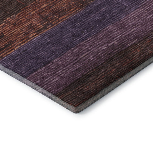 8' X 8' Rust Eggplant And Terra Cotta Striped Washable Round Rug With UV Protection