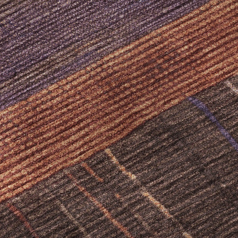 8' X 8' Rust Eggplant And Terra Cotta Striped Washable Round Rug With UV Protection