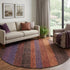 8' X 8' Rust Eggplant And Terra Cotta Striped Washable Round Rug With UV Protection