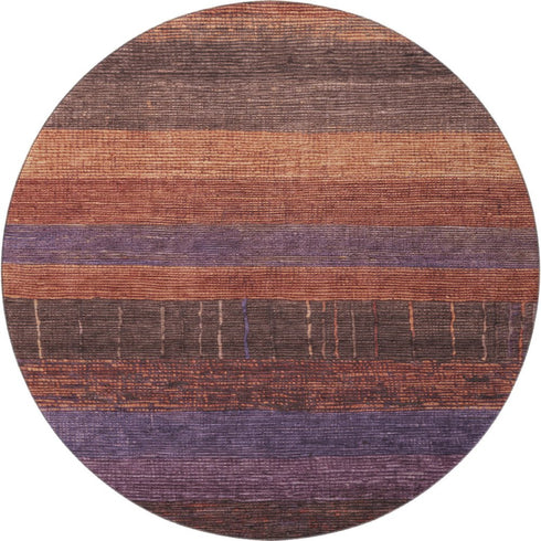 8' X 8' Rust Eggplant And Terra Cotta Striped Washable Round Rug With UV Protection