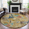 8' X 8' Gold Blue And Ivory Geometric Washable Round Rug With UV Protection