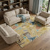 9' X 12' Gold Blue And Ivory Geometric Washable Area Rug With UV Protection