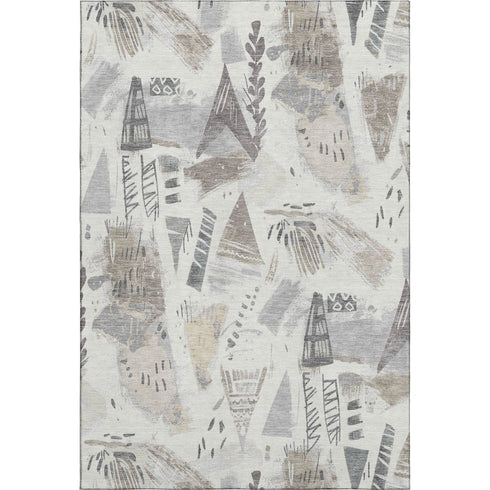 5' X 8' Linen Ivory And Gray Geometric Washable Area Rug With UV Protection