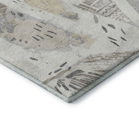 5' X 8' Linen Ivory And Gray Geometric Washable Area Rug With UV Protection